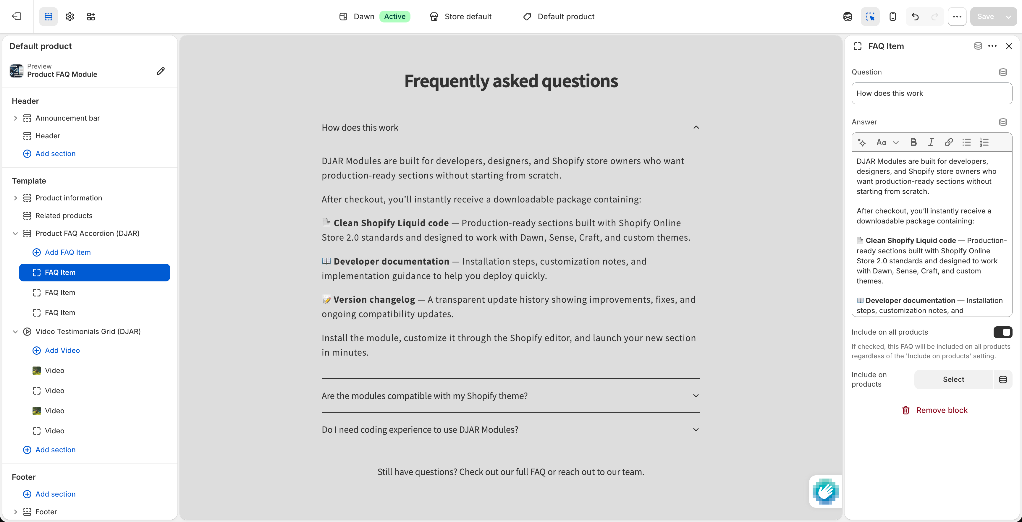 Shopify Product FAQ Module