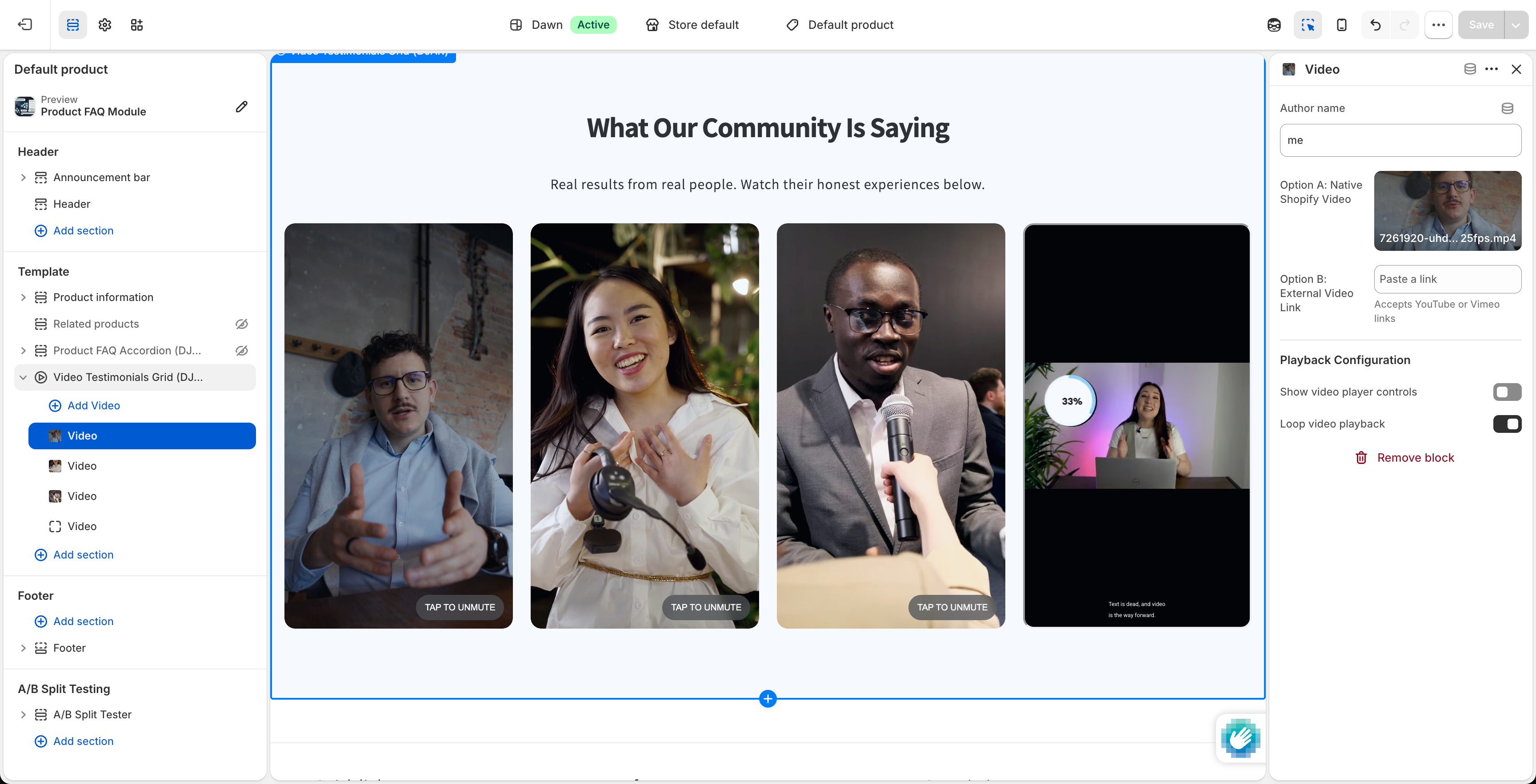 Shopify Video Testimonial Module