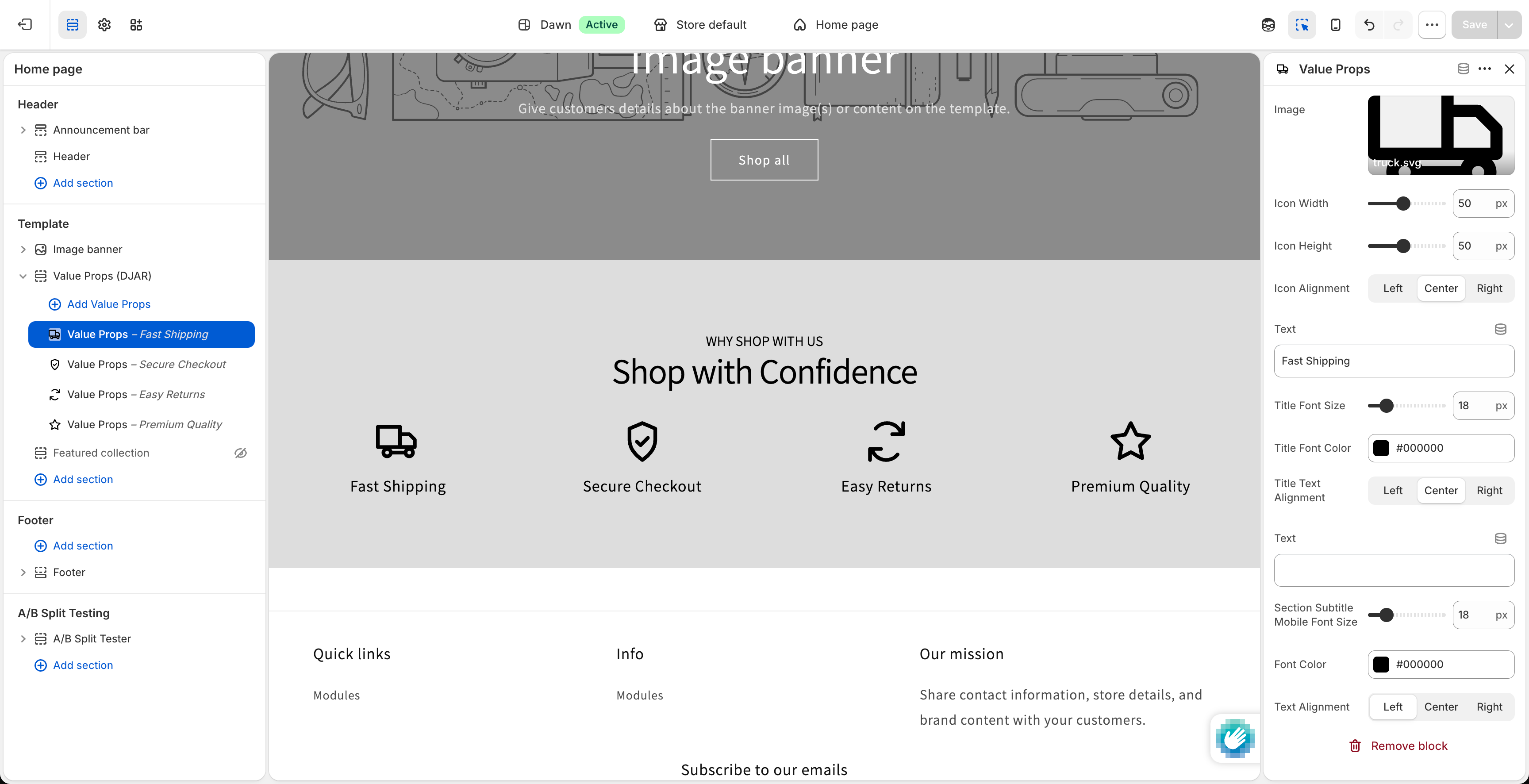 Shopify Value Props Module