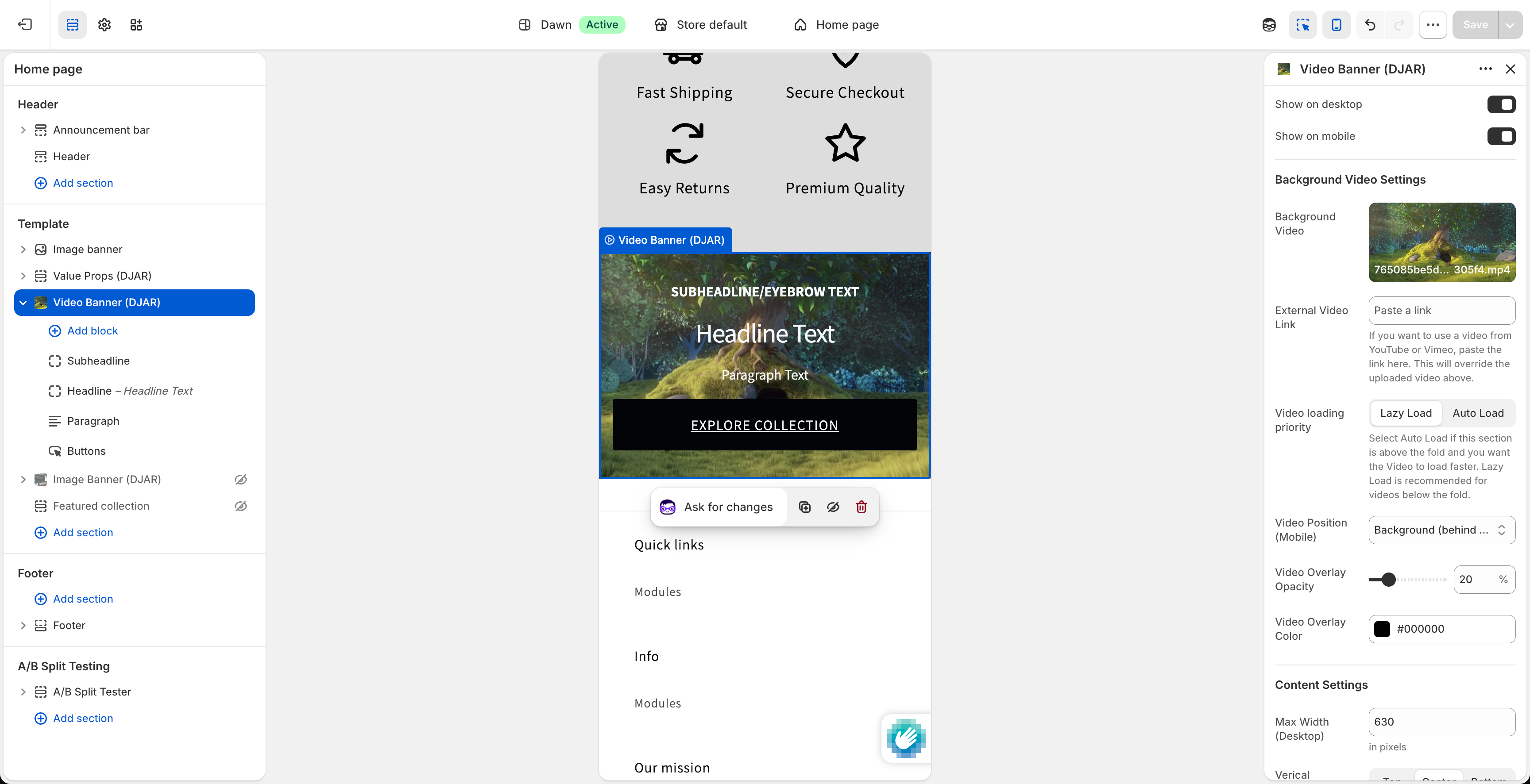 Shopify Video Banner Module