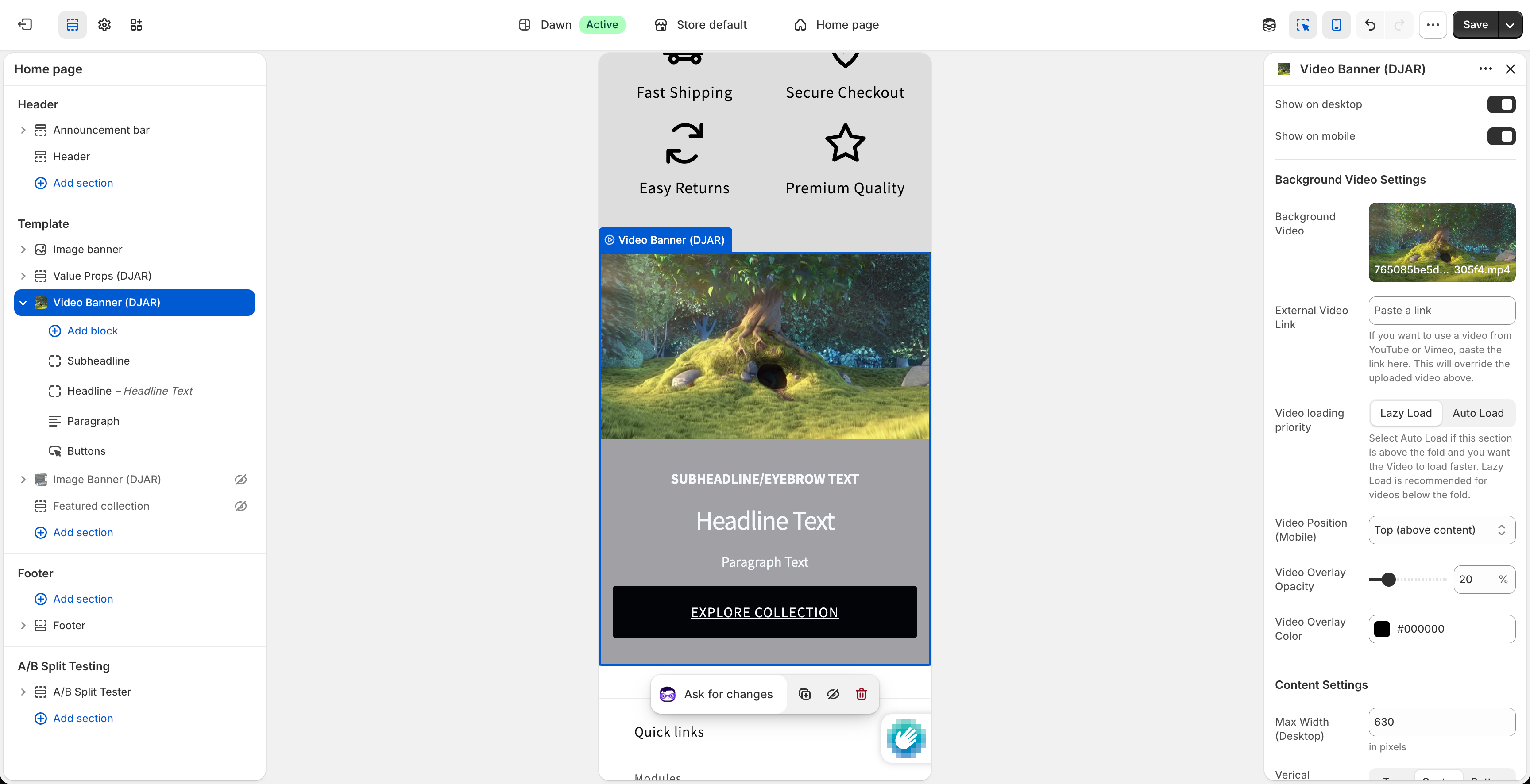 Shopify Video Banner Module