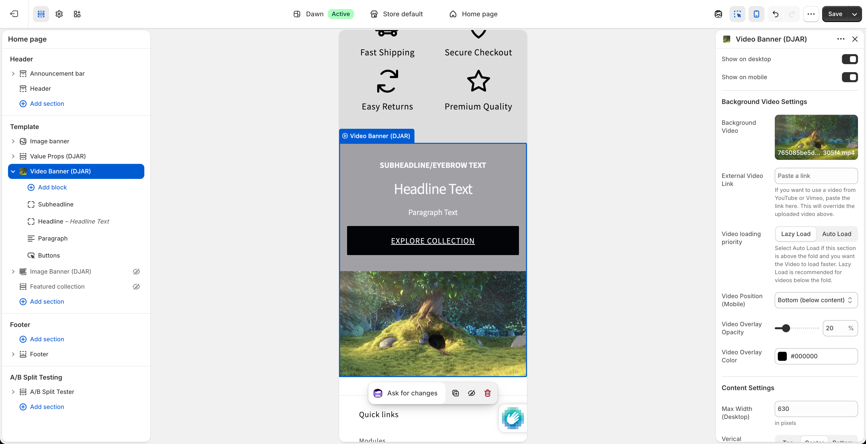Shopify Video Banner Module